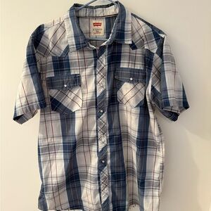 Levi's Navy and White Plaid Casual Shirt